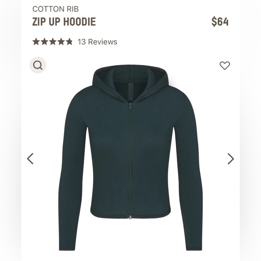 NWT SKIMS Cotton Rib Zip Up Hoodie / Size: XL Extra Large / Color: Spruce Green